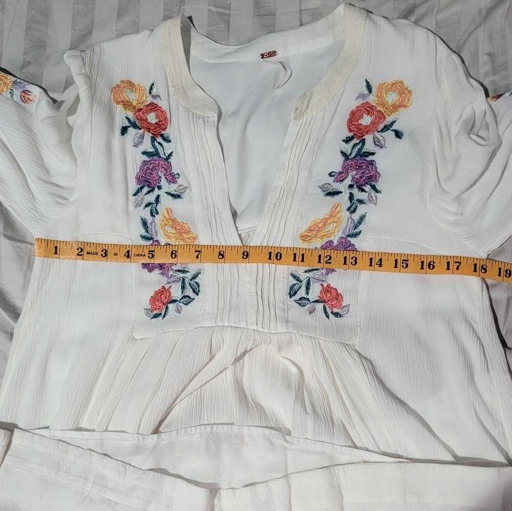 Free People Mia Embroidered Gauze Mini Dress White Boho Peasant Small - Picture 5 of 12